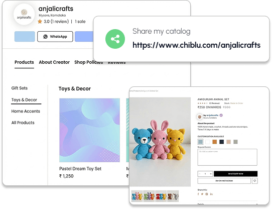 Business page mockup with sharing functionality
